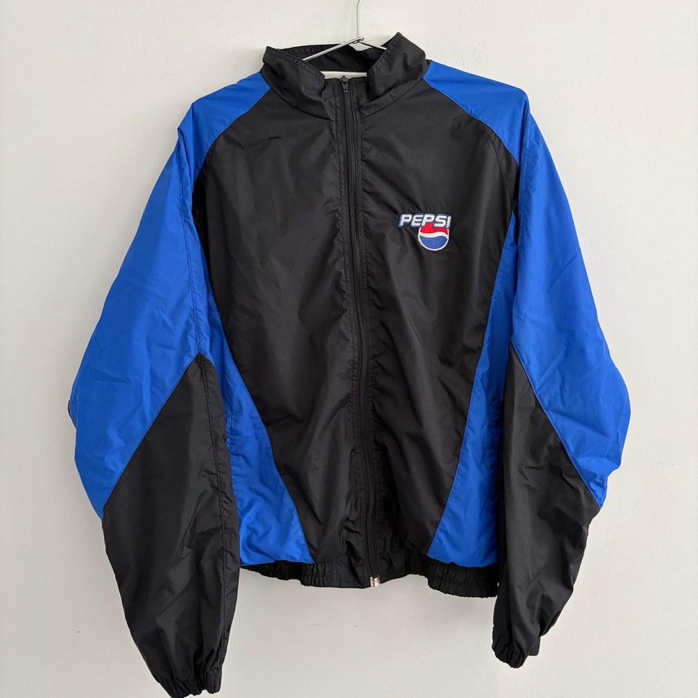 Vintage Hartwell ViaSport Pepsi Windbreaker Jacket Mens XL Black Blue 90s Promo